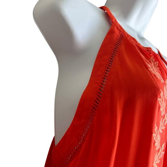 Y2K Gianni Bini Women Tunic Top M Orange Eyelet Inset Flowy Boho Festival Flowy - Picture 4 of 13